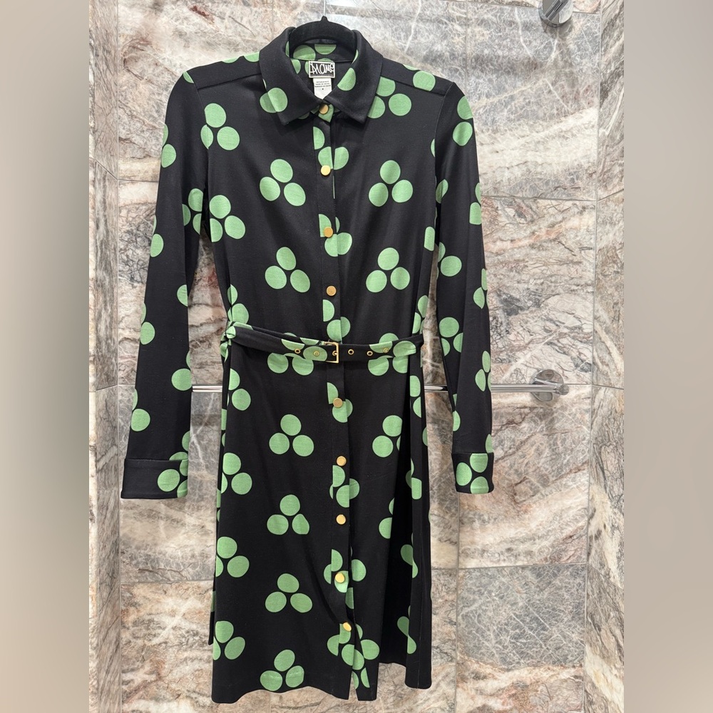 Diane Von Furstenberg Black Silk Dress with Green Circles